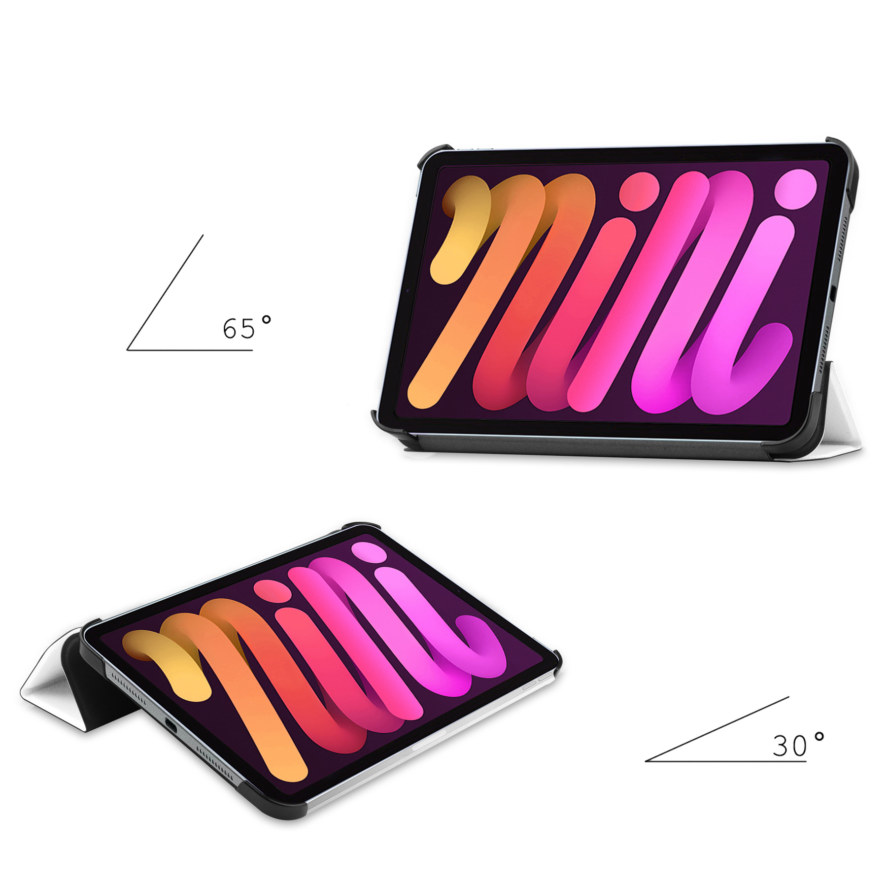 Nomfy Hoes Geschikt voor iPad Mini 6 Hoes Tri-fold Tablet Hoesje Case Met Screenprotector - Hoesje Geschikt voor iPad Mini 6 Hoesje Hardcover Bookcase - Wit