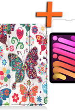 Nomfy Hoes Geschikt voor iPad Mini 6 Hoes Tri-fold Tablet Hoesje Case Met Screenprotector - Hoesje Geschikt voor iPad Mini 6 Hoesje Hardcover Bookcase - Vlinders