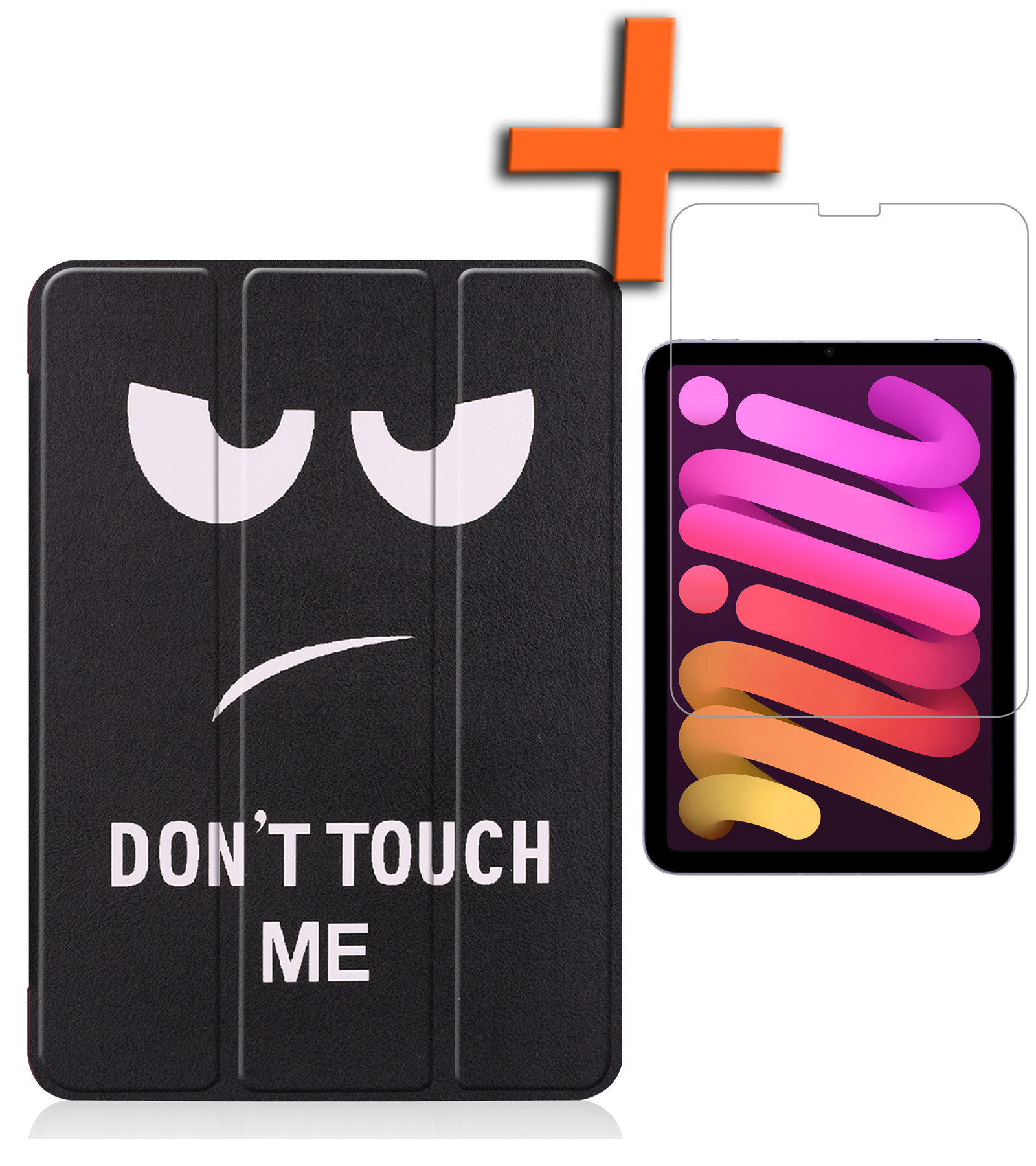 Nomfy Hoes Geschikt voor iPad Mini 6 Hoes Tri-fold Tablet Hoesje Case Met Screenprotector - Hoesje Geschikt voor iPad Mini 6 Hoesje Hardcover Bookcase - Don't Touch Me