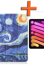 Nomfy Hoes Geschikt voor iPad Mini 6 Hoes Tri-fold Tablet Hoesje Case Met Screenprotector - Hoesje Geschikt voor iPad Mini 6 Hoesje Hardcover Bookcase - Sterrenhemel