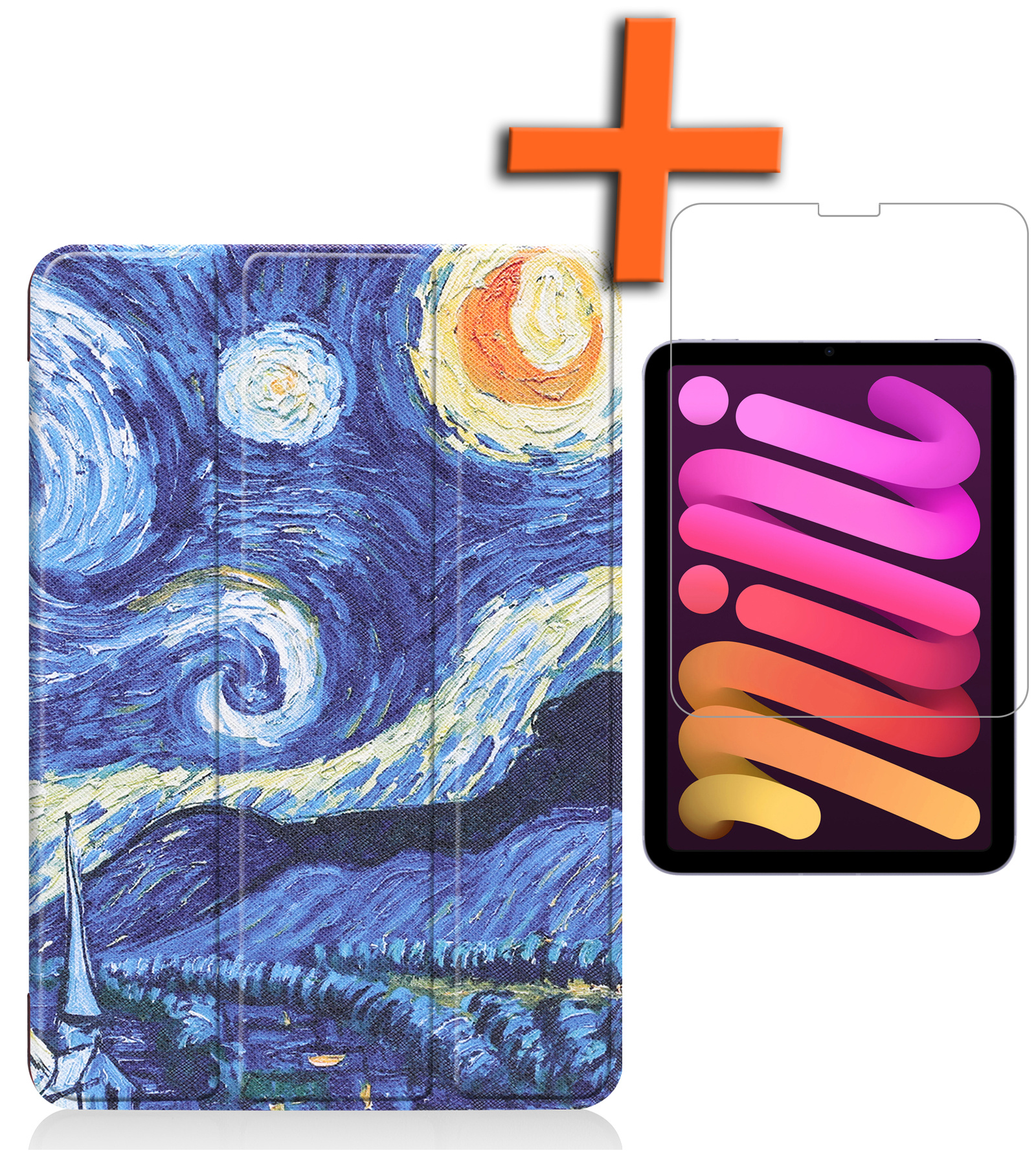 Nomfy Hoes Geschikt voor iPad Mini 6 Hoes Tri-fold Tablet Hoesje Case Met Screenprotector - Hoesje Geschikt voor iPad Mini 6 Hoesje Hardcover Bookcase - Sterrenhemel