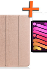 Nomfy Hoes Geschikt voor iPad Mini 6 Hoes Tri-fold Tablet Hoesje Case Met Screenprotector - Hoesje Geschikt voor iPad Mini 6 Hoesje Hardcover Bookcase - Rosé goud