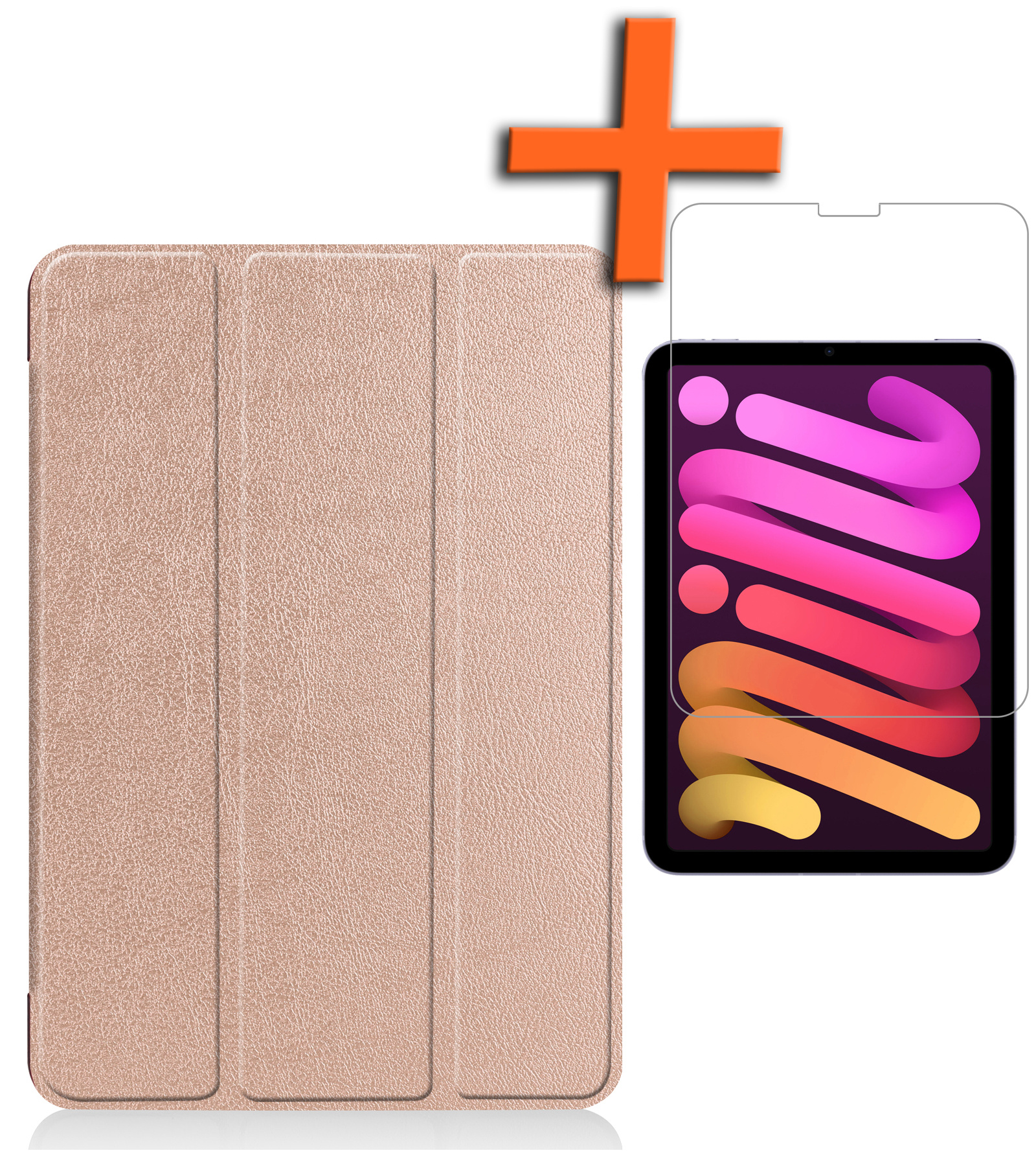 Nomfy Hoes Geschikt voor iPad Mini 6 Hoes Tri-fold Tablet Hoesje Case Met Screenprotector - Hoesje Geschikt voor iPad Mini 6 Hoesje Hardcover Bookcase - Rosé goud