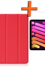 Nomfy Hoes Geschikt voor iPad Mini 6 Hoes Tri-fold Tablet Hoesje Case Met Screenprotector - Hoesje Geschikt voor iPad Mini 6 Hoesje Hardcover Bookcase - Rood