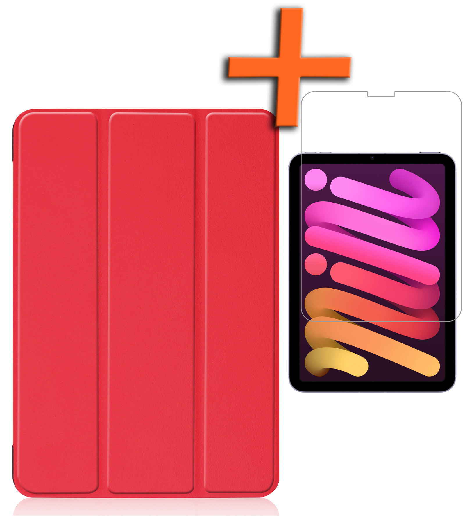 Nomfy Hoes Geschikt voor iPad Mini 6 Hoes Tri-fold Tablet Hoesje Case Met Screenprotector - Hoesje Geschikt voor iPad Mini 6 Hoesje Hardcover Bookcase - Rood