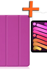 Nomfy Hoes Geschikt voor iPad Mini 6 Hoes Tri-fold Tablet Hoesje Case Met Screenprotector - Hoesje Geschikt voor iPad Mini 6 Hoesje Hardcover Bookcase - Paars