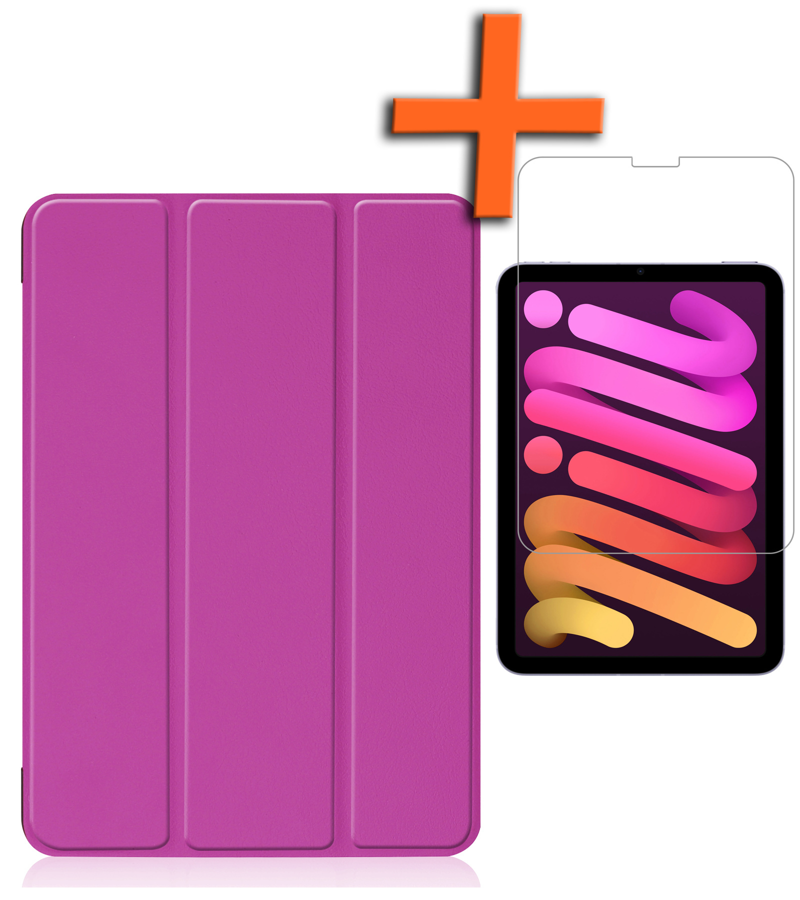 Nomfy Hoes Geschikt voor iPad Mini 6 Hoes Tri-fold Tablet Hoesje Case Met Screenprotector - Hoesje Geschikt voor iPad Mini 6 Hoesje Hardcover Bookcase - Paars