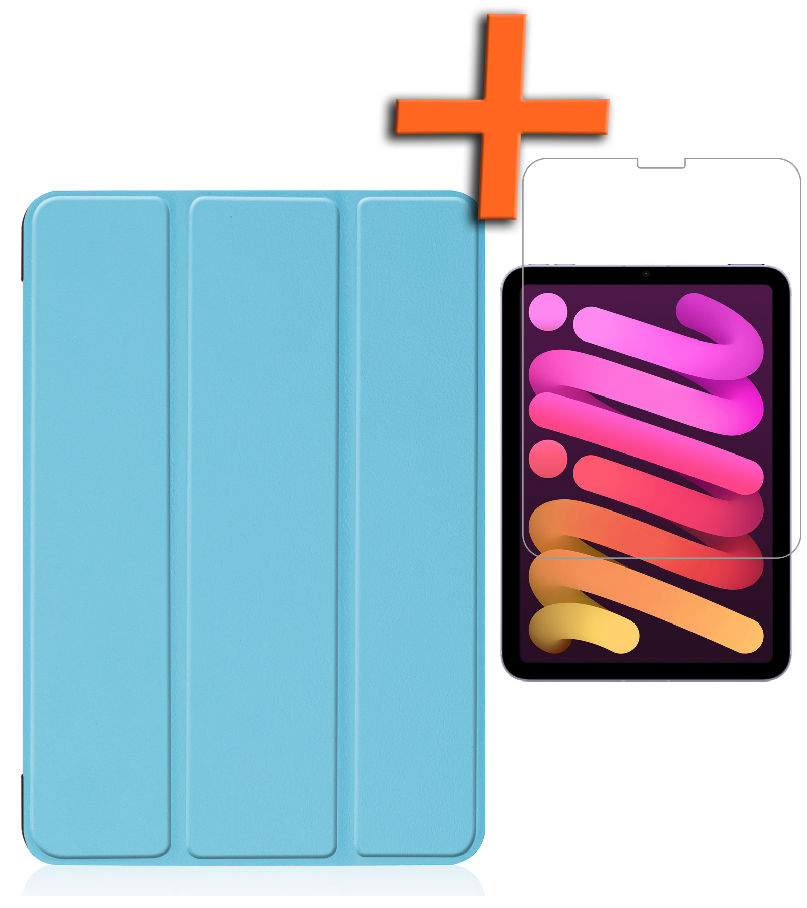 Nomfy Hoes Geschikt voor iPad Mini 6 Hoes Tri-fold Tablet Hoesje Case Met Screenprotector - Hoesje Geschikt voor iPad Mini 6 Hoesje Hardcover Bookcase - Lichtblauw