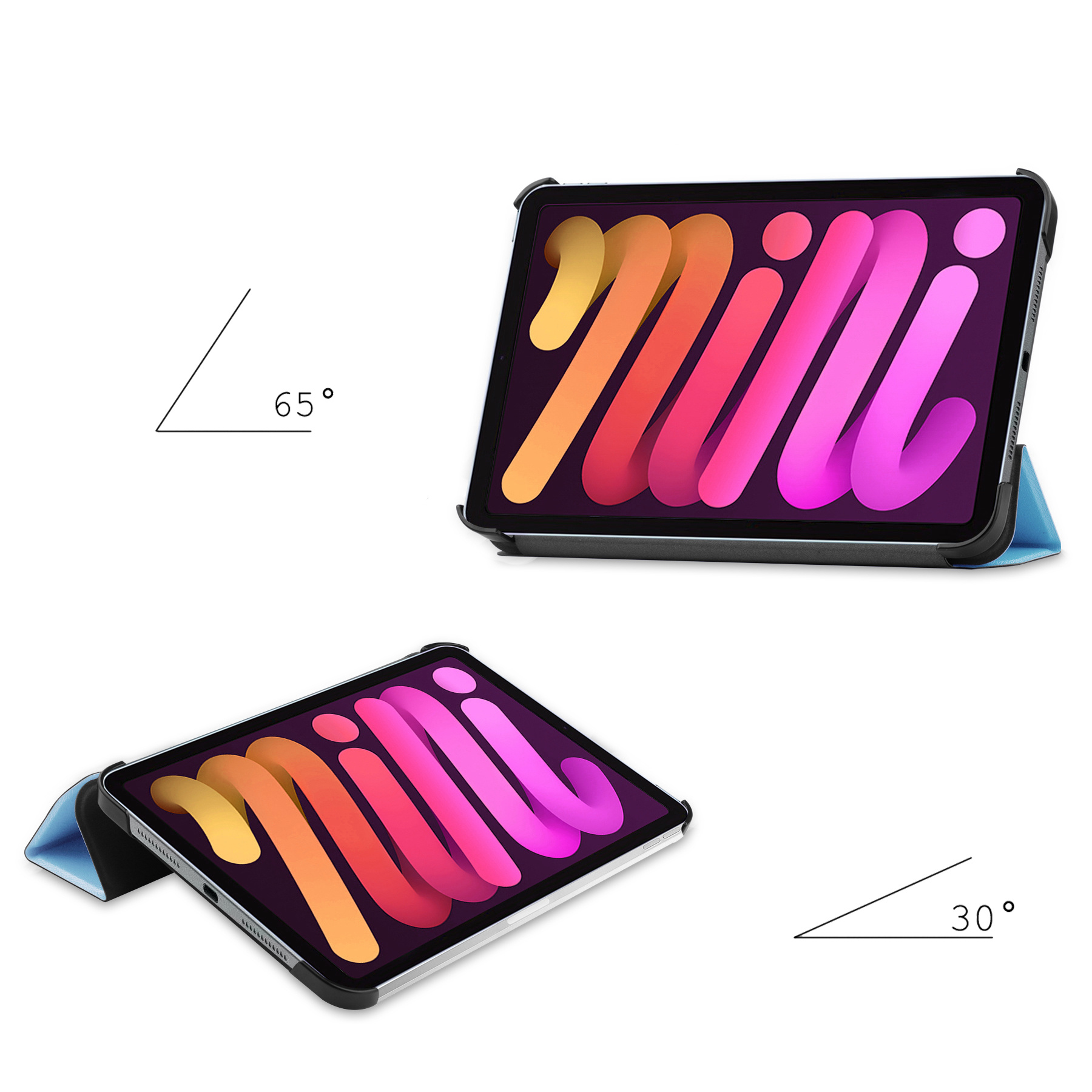 Nomfy Hoes Geschikt voor iPad Mini 6 Hoes Tri-fold Tablet Hoesje Case Met Screenprotector - Hoesje Geschikt voor iPad Mini 6 Hoesje Hardcover Bookcase - Lichtblauw