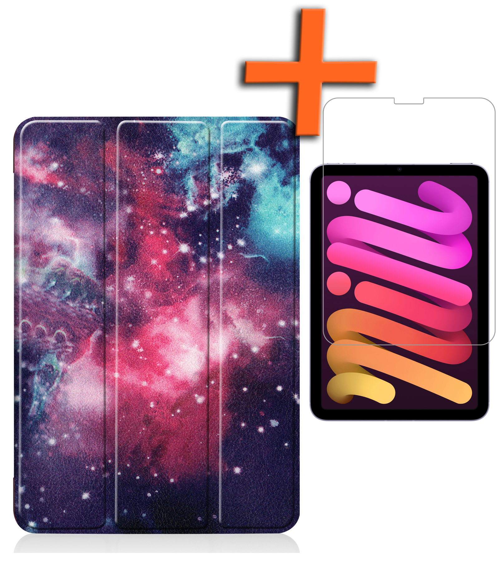 Nomfy Hoes Geschikt voor iPad Mini 6 Hoes Tri-fold Tablet Hoesje Case Met Screenprotector - Hoesje Geschikt voor iPad Mini 6 Hoesje Hardcover Bookcase - Galaxy