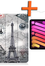 Nomfy Hoes Geschikt voor iPad Mini 6 Hoes Tri-fold Tablet Hoesje Case Met Screenprotector - Hoesje Geschikt voor iPad Mini 6 Hoesje Hardcover Bookcase - Eiffeltoren