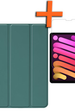 Nomfy Hoes Geschikt voor iPad Mini 6 Hoes Tri-fold Tablet Hoesje Case Met Screenprotector - Hoesje Geschikt voor iPad Mini 6 Hoesje Hardcover Bookcase - Donkergroen