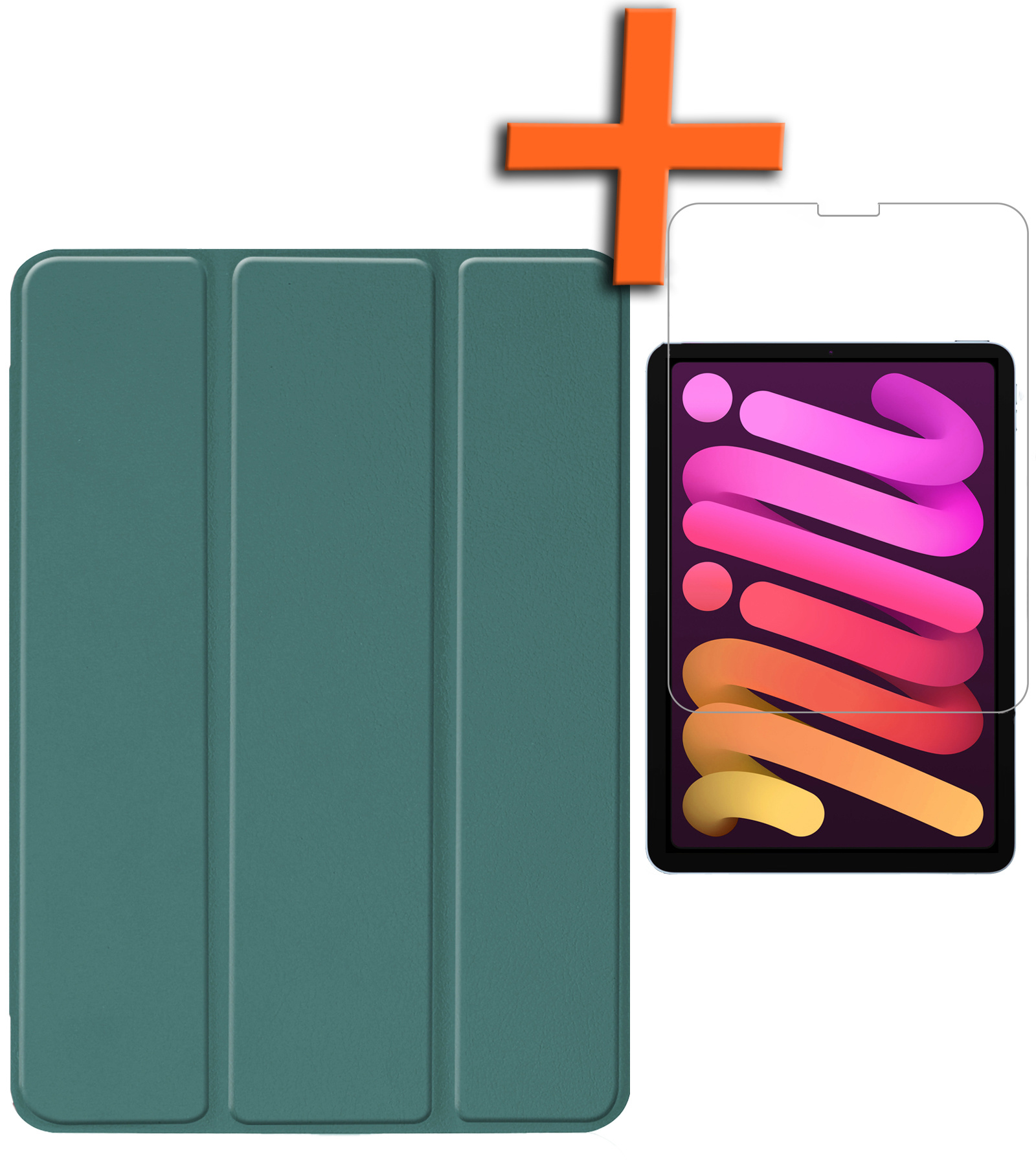 Nomfy Hoes Geschikt voor iPad Mini 6 Hoes Tri-fold Tablet Hoesje Case Met Screenprotector - Hoesje Geschikt voor iPad Mini 6 Hoesje Hardcover Bookcase - Donkergroen