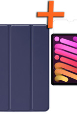 Nomfy Hoes Geschikt voor iPad Mini 6 Hoes Tri-fold Tablet Hoesje Case Met Screenprotector - Hoesje Geschikt voor iPad Mini 6 Hoesje Hardcover Bookcase - Donkerblauw