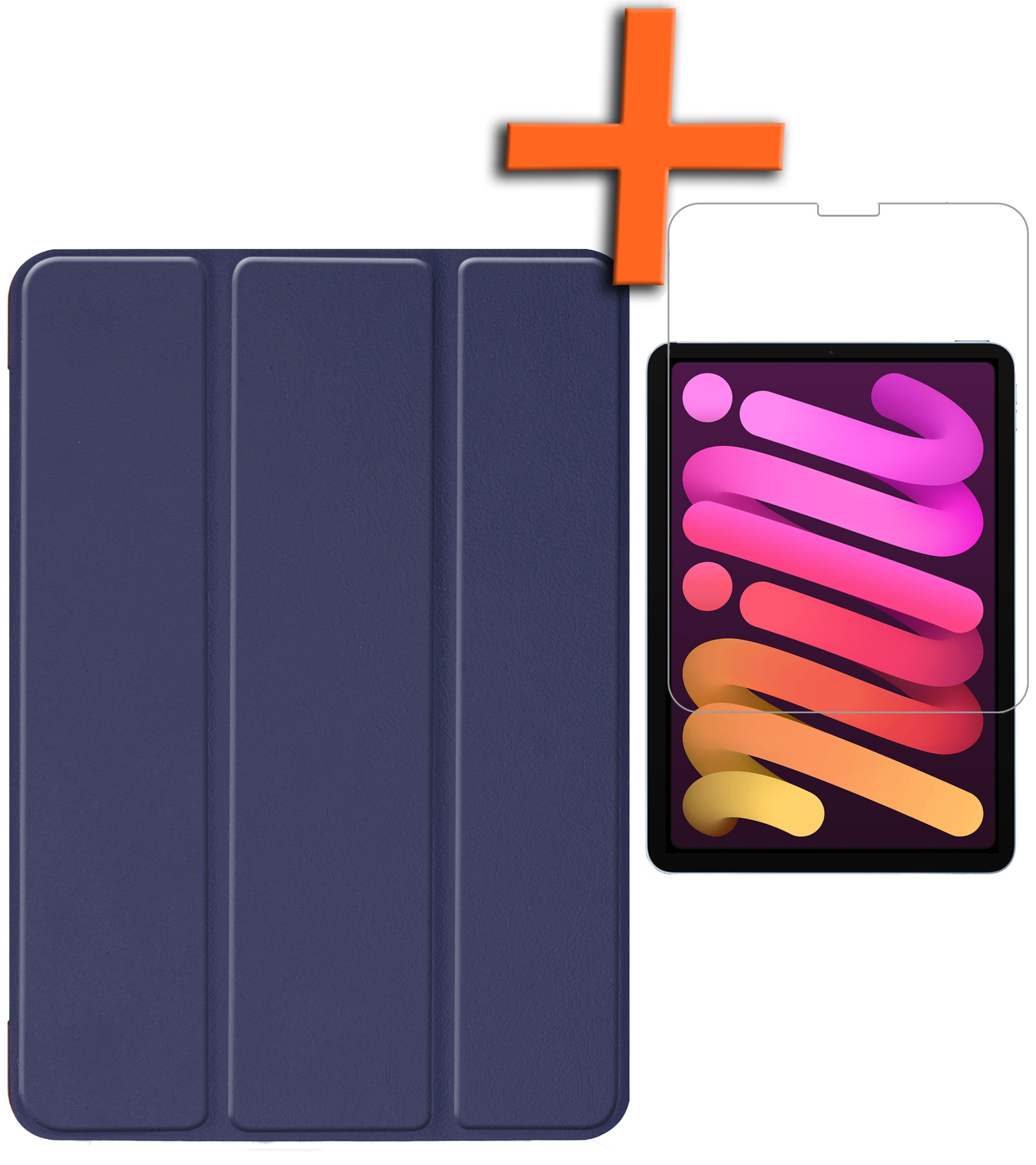 Nomfy Hoes Geschikt voor iPad Mini 6 Hoes Tri-fold Tablet Hoesje Case Met Screenprotector - Hoesje Geschikt voor iPad Mini 6 Hoesje Hardcover Bookcase - Donkerblauw