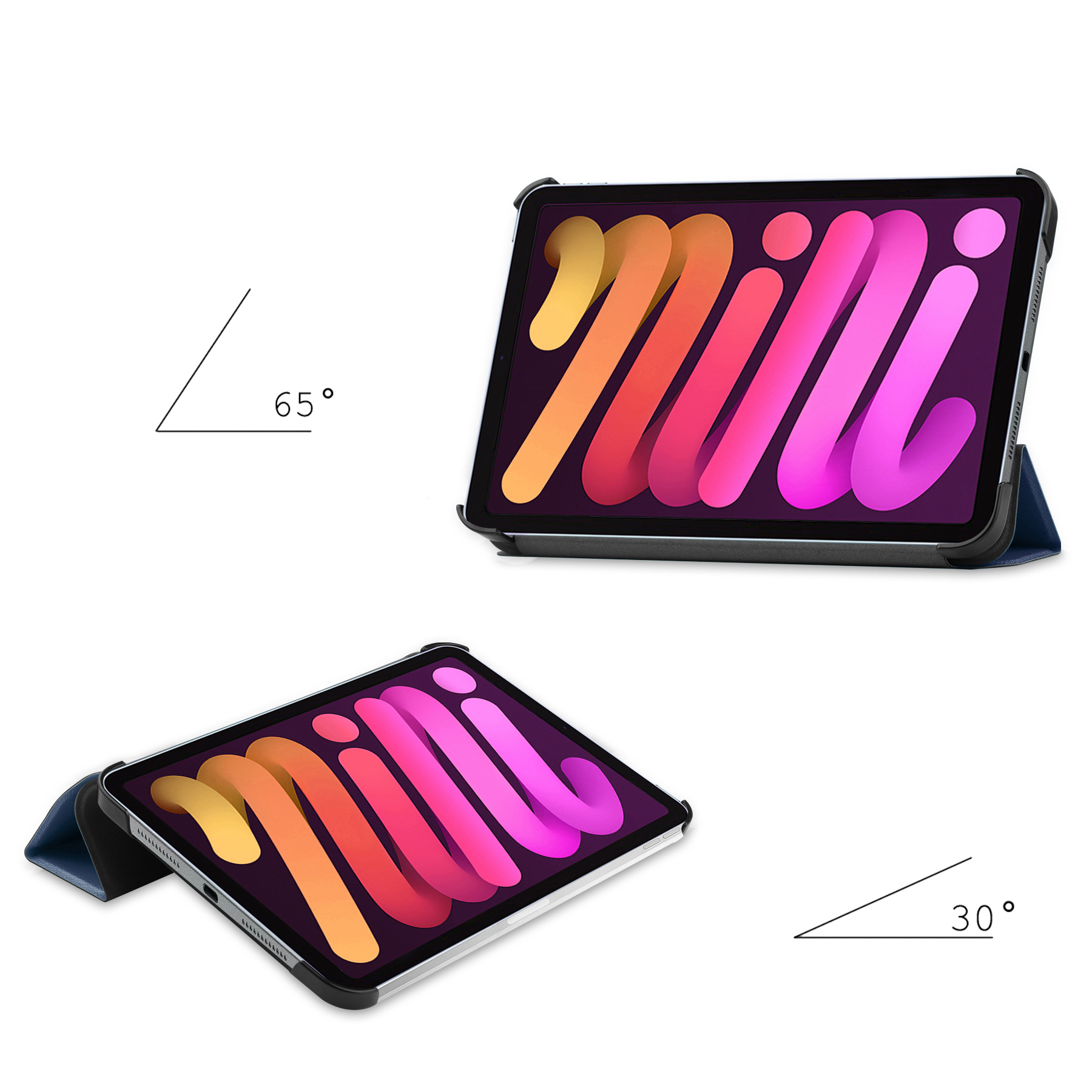 Nomfy Hoes Geschikt voor iPad Mini 6 Hoes Tri-fold Tablet Hoesje Case Met Screenprotector - Hoesje Geschikt voor iPad Mini 6 Hoesje Hardcover Bookcase - Donkerblauw