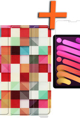 Nomfy Hoes Geschikt voor iPad Mini 6 Hoes Tri-fold Tablet Hoesje Case Met Screenprotector - Hoesje Geschikt voor iPad Mini 6 Hoesje Hardcover Bookcase - Blokken