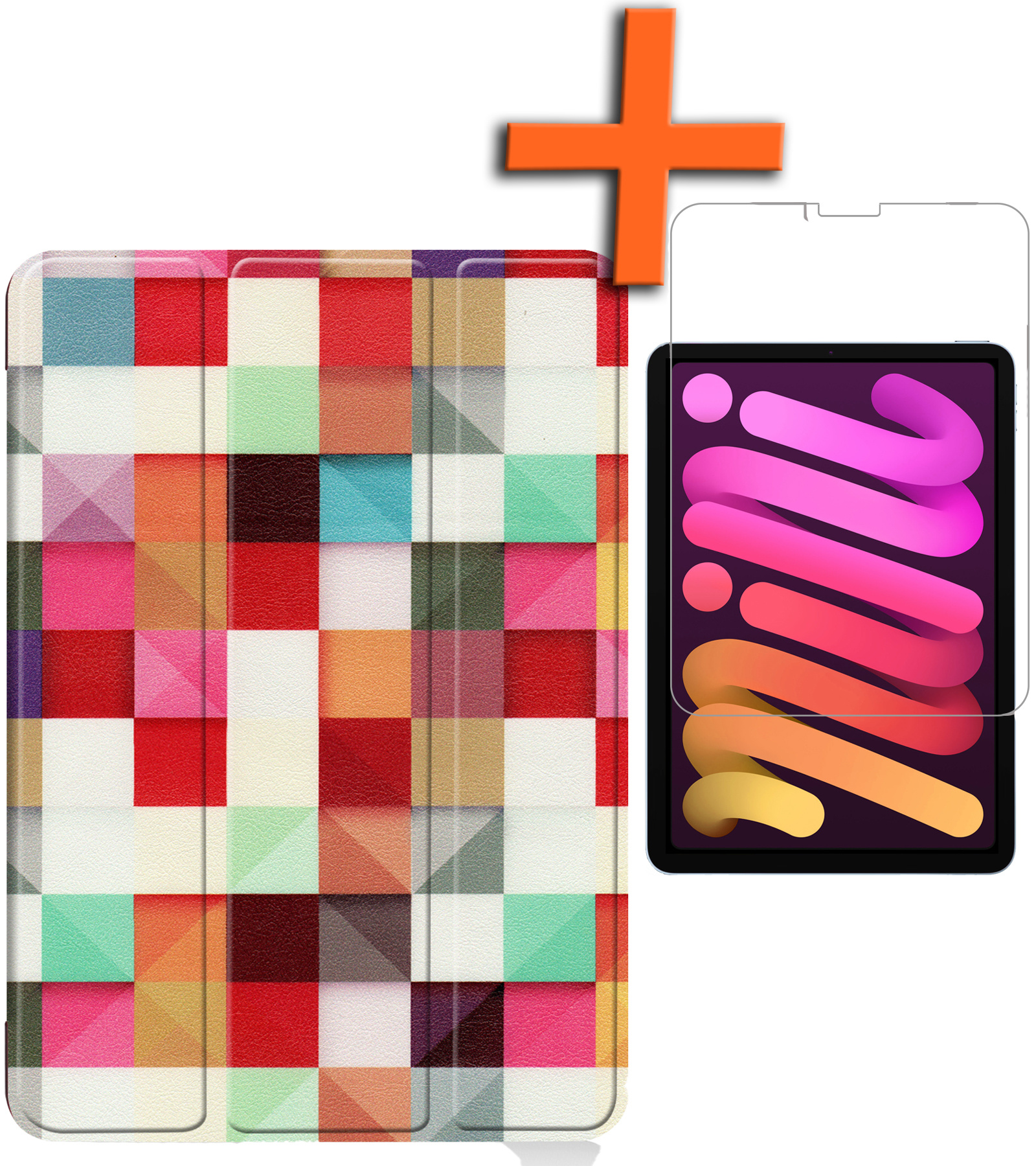 Nomfy Hoes Geschikt voor iPad Mini 6 Hoes Tri-fold Tablet Hoesje Case Met Screenprotector - Hoesje Geschikt voor iPad Mini 6 Hoesje Hardcover Bookcase - Blokken