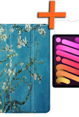 Nomfy Hoes Geschikt voor iPad Mini 6 Hoes Tri-fold Tablet Hoesje Case Met Screenprotector - Hoesje Geschikt voor iPad Mini 6 Hoesje Hardcover Bookcase - Bloesem