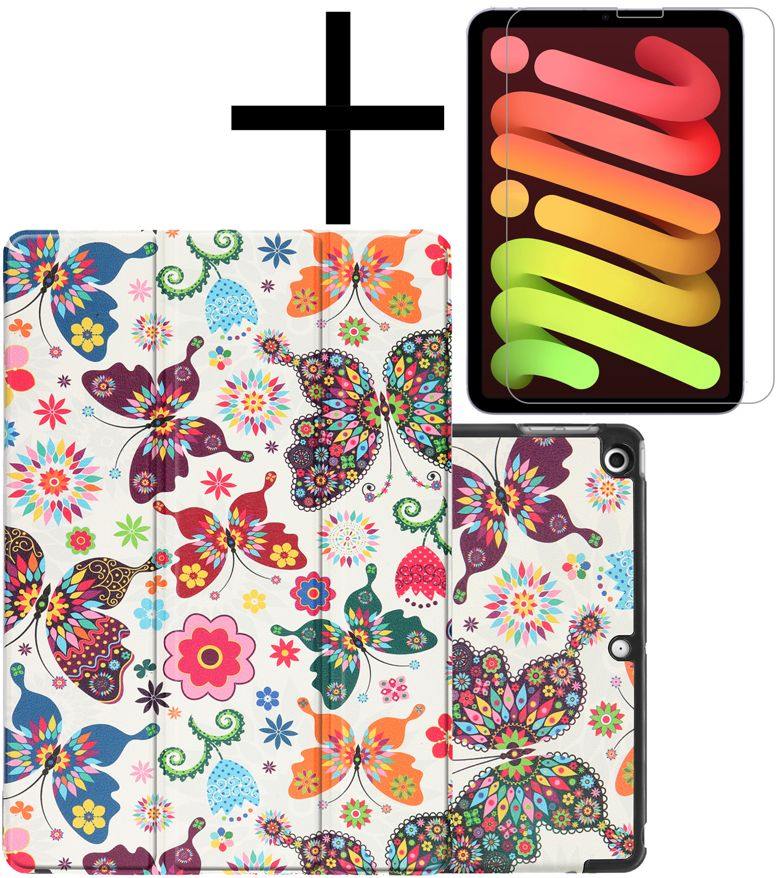 NoXx Hoesje Geschikt voor iPad Mini 6 Hoesje Case Hard Cover Hoes Book Case Met Screenprotector - Vlinders