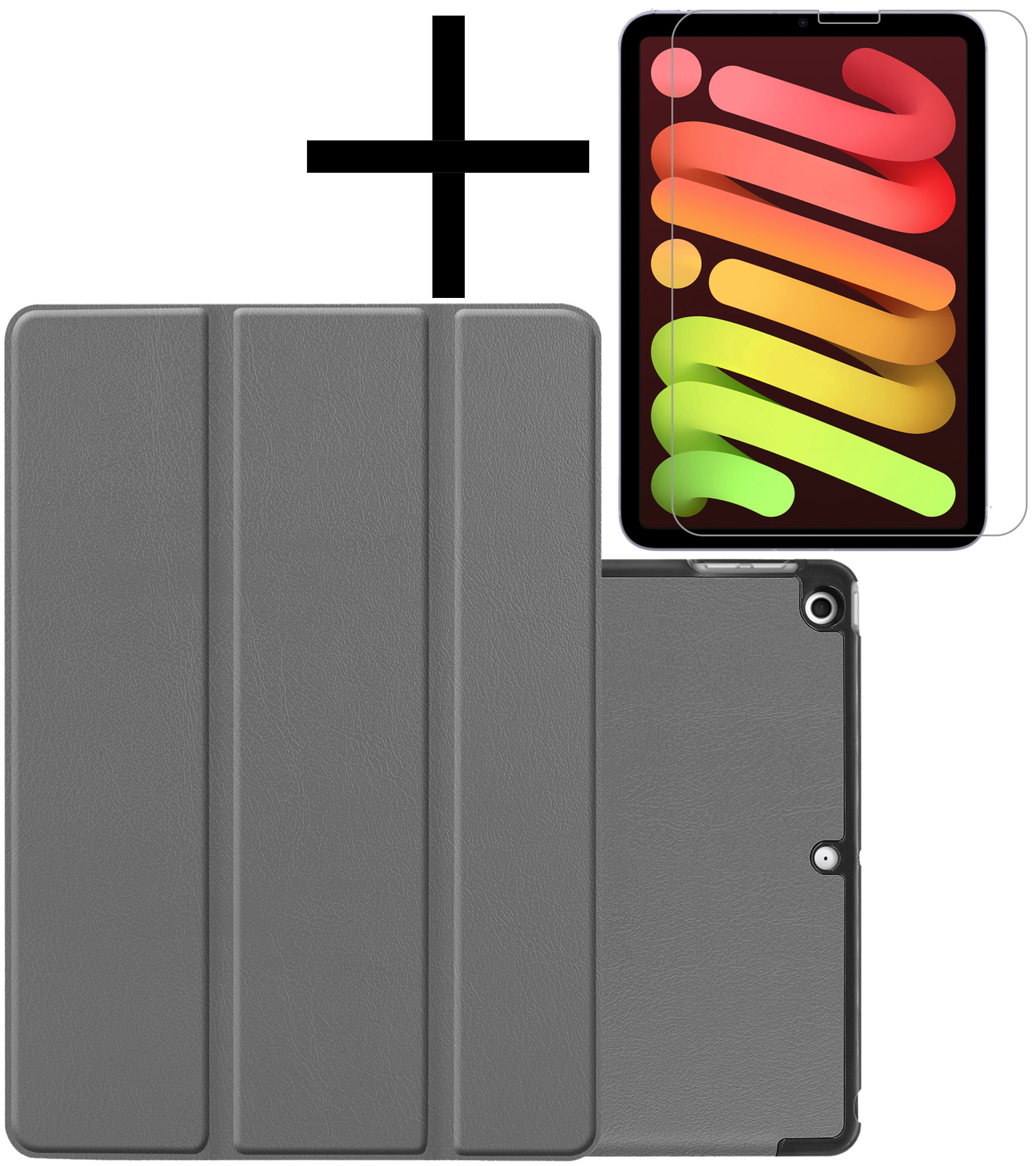 NoXx Hoesje Geschikt voor iPad Mini 6 Hoesje Case Hard Cover Hoes Book Case Met Screenprotector - Grijs