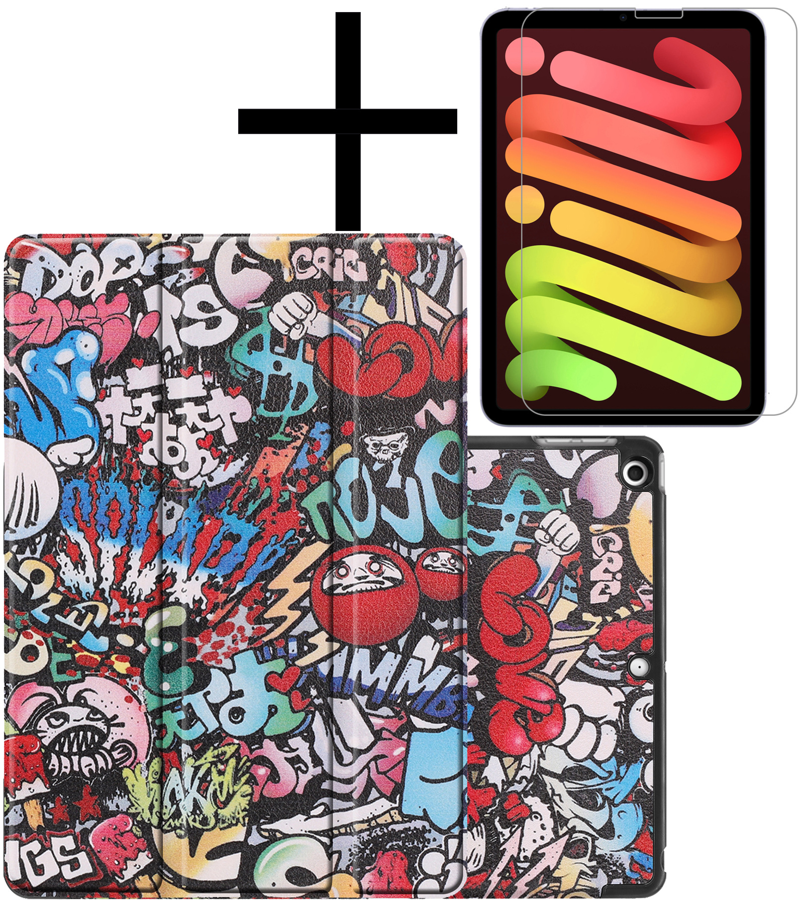 NoXx Hoesje Geschikt voor iPad Mini 6 Hoesje Case Hard Cover Hoes Book Case Met Screenprotector - Graffity