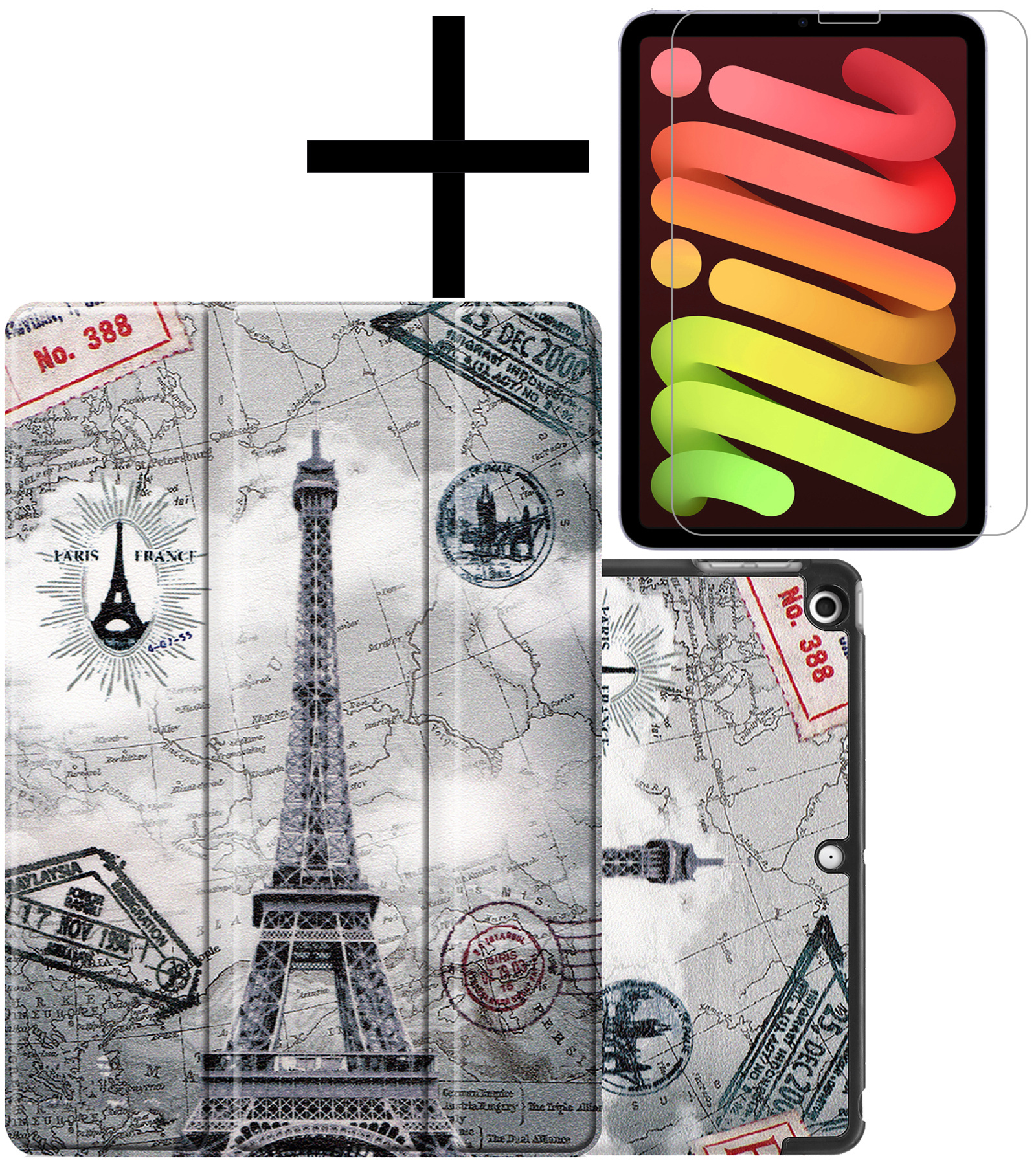NoXx Hoesje Geschikt voor iPad Mini 6 Hoesje Case Hard Cover Hoes Book Case Met Screenprotector - Eiffeltoren