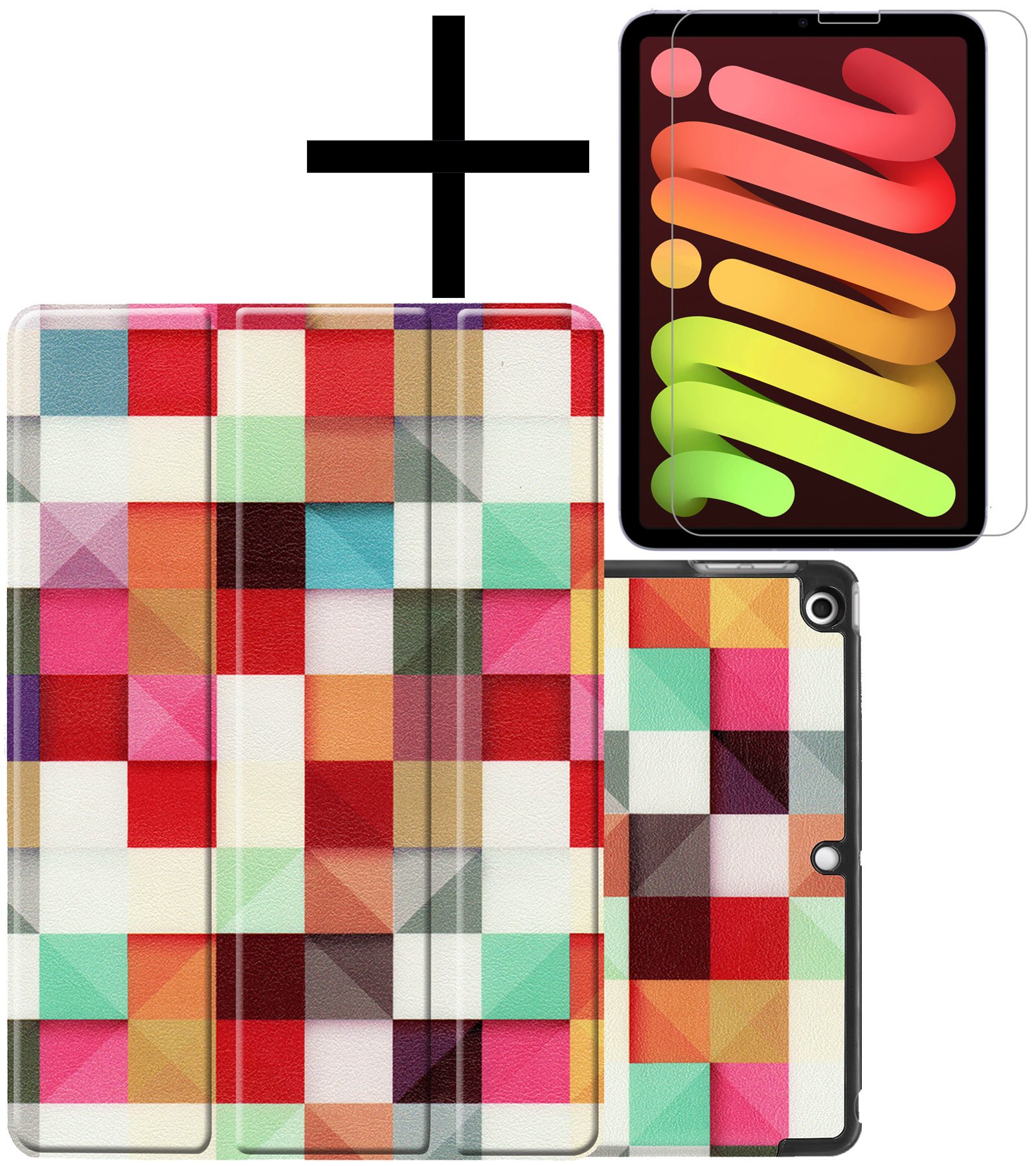 NoXx Hoesje Geschikt voor iPad Mini 6 Hoesje Case Hard Cover Hoes Book Case Met Screenprotector - Blokken