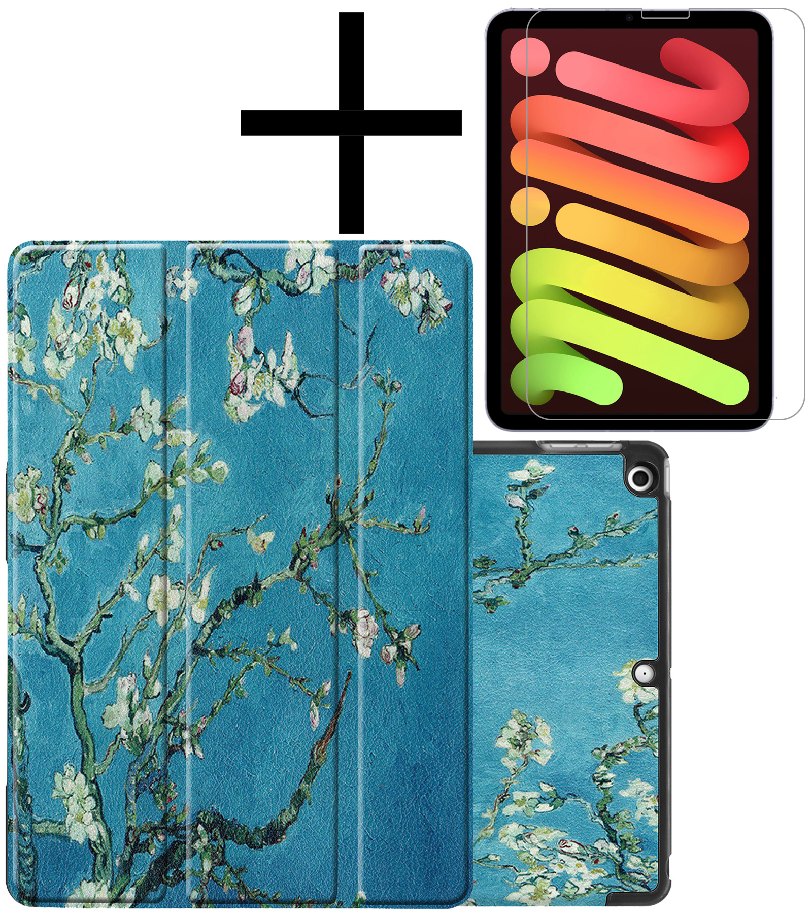 NoXx Hoesje Geschikt voor iPad Mini 6 Hoesje Case Hard Cover Hoes Book Case Met Screenprotector - Bloesem