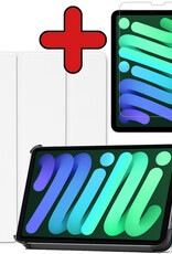 BASEY. Hoesje Geschikt voor iPad Mini 6 Hoes Case Tablet Hoesje Tri-fold Met Screenprotector - Hoes Geschikt voor iPad Mini 6 Hoesje Hard Cover Bookcase Hoes - Wit