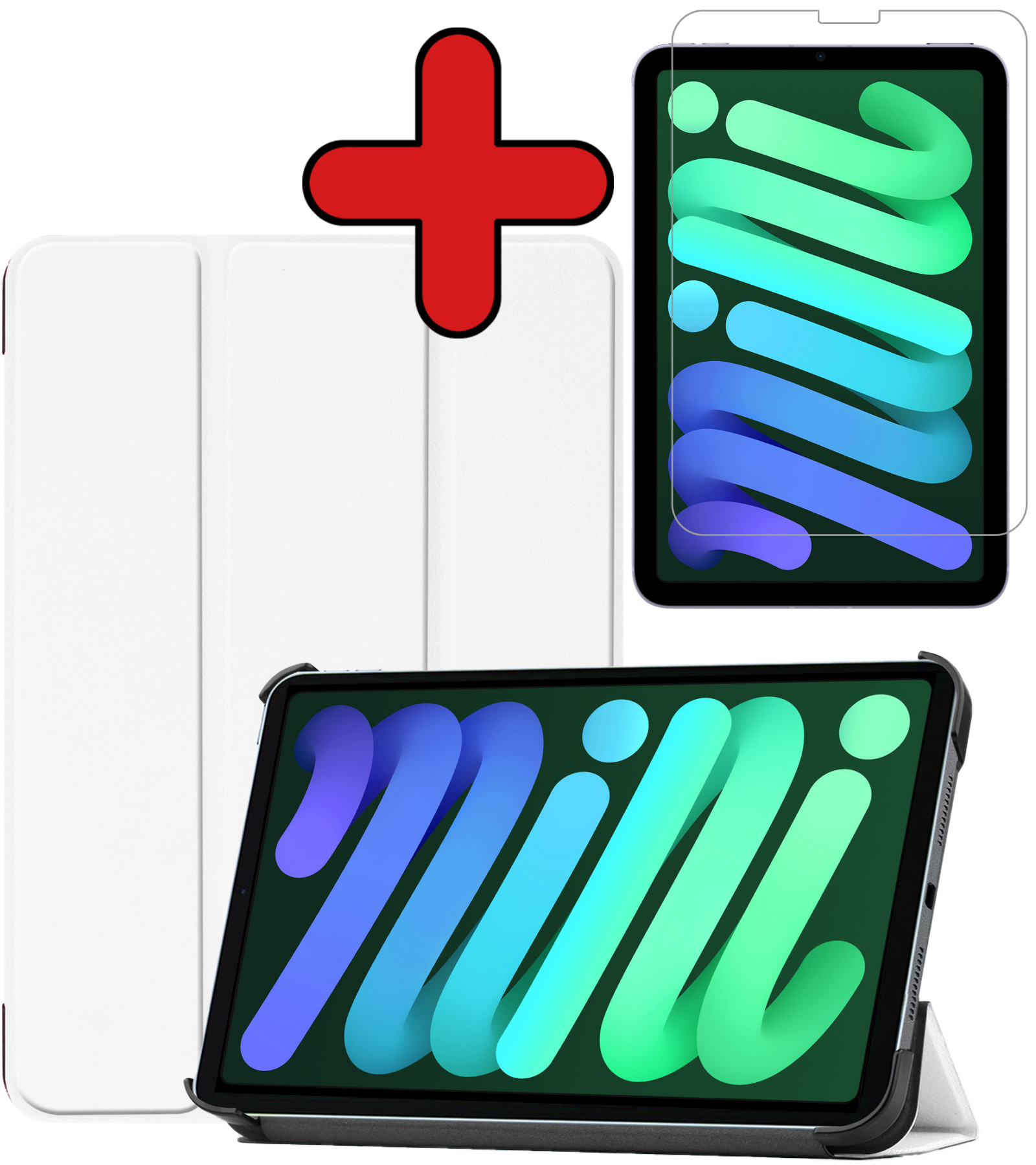 BASEY. Hoesje Geschikt voor iPad Mini 6 Hoes Case Tablet Hoesje Tri-fold Met Screenprotector - Hoes Geschikt voor iPad Mini 6 Hoesje Hard Cover Bookcase Hoes - Wit