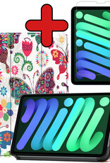 BASEY. Hoesje Geschikt voor iPad Mini 6 Hoes Case Tablet Hoesje Tri-fold Met Screenprotector - Hoes Geschikt voor iPad Mini 6 Hoesje Hard Cover Bookcase Hoes - Vlinders