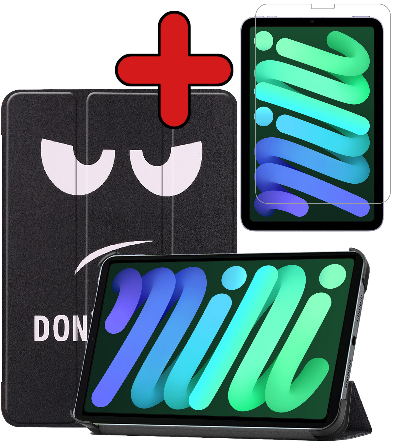BASEY. Hoesje Geschikt voor iPad Mini 6 Hoes Case Tablet Hoesje Tri-fold Met Screenprotector - Hoes Geschikt voor iPad Mini 6 Hoesje Hard Cover Bookcase Hoes - Don't Touch Me