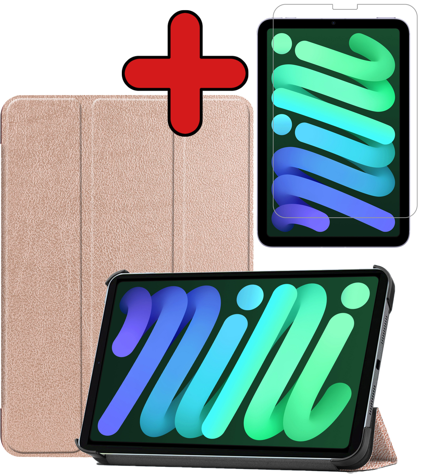 BASEY. Hoesje Geschikt voor iPad Mini 6 Hoes Case Tablet Hoesje Tri-fold Met Screenprotector - Hoes Geschikt voor iPad Mini 6 Hoesje Hard Cover Bookcase Hoes - Goud