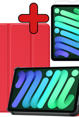 BASEY. Hoesje Geschikt voor iPad Mini 6 Hoes Case Tablet Hoesje Tri-fold Met Screenprotector - Hoes Geschikt voor iPad Mini 6 Hoesje Hard Cover Bookcase Hoes - Rood