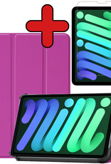 BASEY. Hoesje Geschikt voor iPad Mini 6 Hoes Case Tablet Hoesje Tri-fold Met Screenprotector - Hoes Geschikt voor iPad Mini 6 Hoesje Hard Cover Bookcase Hoes - Paars