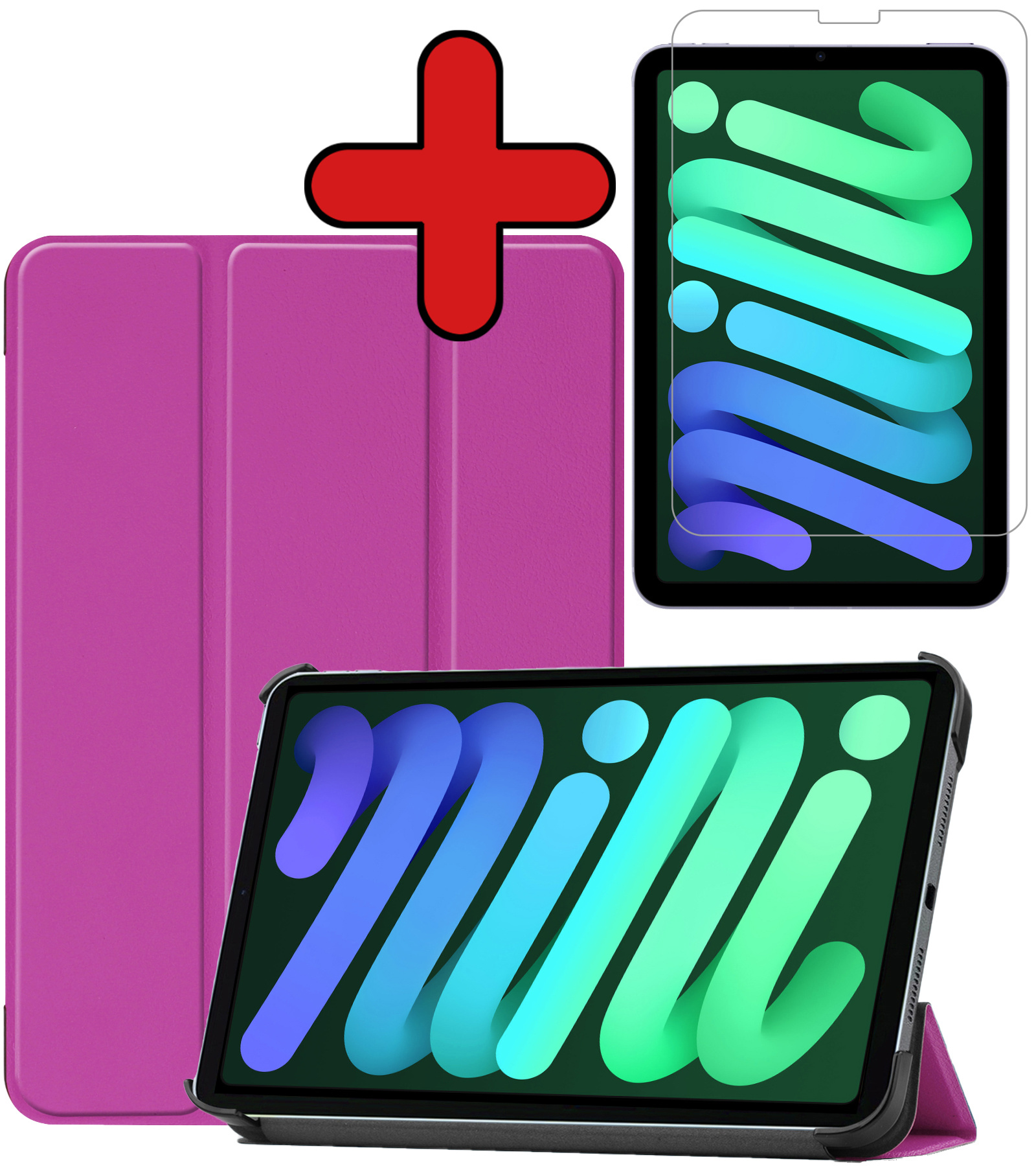 BASEY. Hoesje Geschikt voor iPad Mini 6 Hoes Case Tablet Hoesje Tri-fold Met Screenprotector - Hoes Geschikt voor iPad Mini 6 Hoesje Hard Cover Bookcase Hoes - Paars