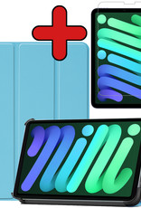 BASEY. Hoesje Geschikt voor iPad Mini 6 Hoes Case Tablet Hoesje Tri-fold Met Screenprotector - Hoes Geschikt voor iPad Mini 6 Hoesje Hard Cover Bookcase Hoes - Lichtblauw