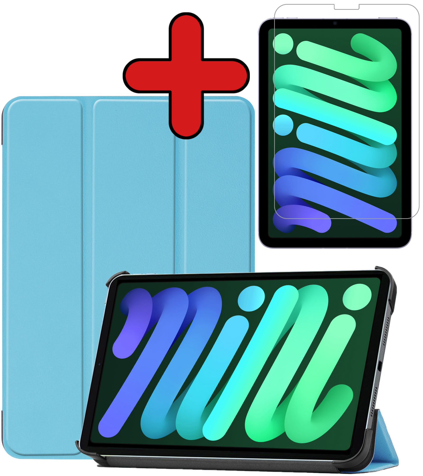 BASEY. Hoesje Geschikt voor iPad Mini 6 Hoes Case Tablet Hoesje Tri-fold Met Screenprotector - Hoes Geschikt voor iPad Mini 6 Hoesje Hard Cover Bookcase Hoes - Lichtblauw