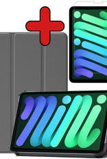 BASEY. Hoesje Geschikt voor iPad Mini 6 Hoes Case Tablet Hoesje Tri-fold Met Screenprotector - Hoes Geschikt voor iPad Mini 6 Hoesje Hard Cover Bookcase Hoes - Grijs