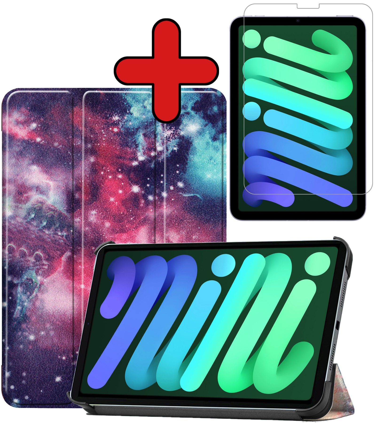 BASEY. Hoesje Geschikt voor iPad Mini 6 Hoes Case Tablet Hoesje Tri-fold Met Screenprotector - Hoes Geschikt voor iPad Mini 6 Hoesje Hard Cover Bookcase Hoes - Galaxy