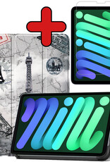 BASEY. Hoesje Geschikt voor iPad Mini 6 Hoes Case Tablet Hoesje Tri-fold Met Screenprotector - Hoes Geschikt voor iPad Mini 6 Hoesje Hard Cover Bookcase Hoes - Eiffeltoren
