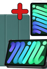 BASEY. Hoesje Geschikt voor iPad Mini 6 Hoes Case Tablet Hoesje Tri-fold Met Screenprotector - Hoes Geschikt voor iPad Mini 6 Hoesje Hard Cover Bookcase Hoes - Donkergroen