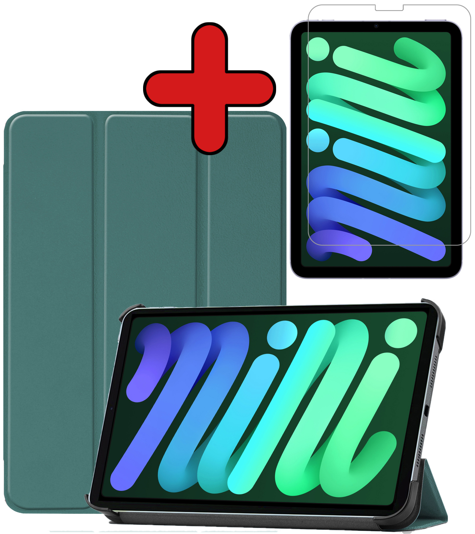 BASEY. Hoesje Geschikt voor iPad Mini 6 Hoes Case Tablet Hoesje Tri-fold Met Screenprotector - Hoes Geschikt voor iPad Mini 6 Hoesje Hard Cover Bookcase Hoes - Donkergroen