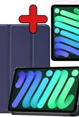 BASEY. Hoesje Geschikt voor iPad Mini 6 Hoes Case Tablet Hoesje Tri-fold Met Screenprotector - Hoes Geschikt voor iPad Mini 6 Hoesje Hard Cover Bookcase Hoes - Donkerblauw