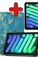 BASEY. Hoesje Geschikt voor iPad Mini 6 Hoes Case Tablet Hoesje Tri-fold Met Screenprotector - Hoes Geschikt voor iPad Mini 6 Hoesje Hard Cover Bookcase Hoes - Bloesem