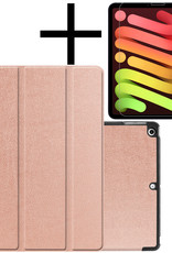 NoXx iPad Mini 6 Hoesje Plus Screenprotector Book Case Cover Plus Screen Protector - Rose rose gouden