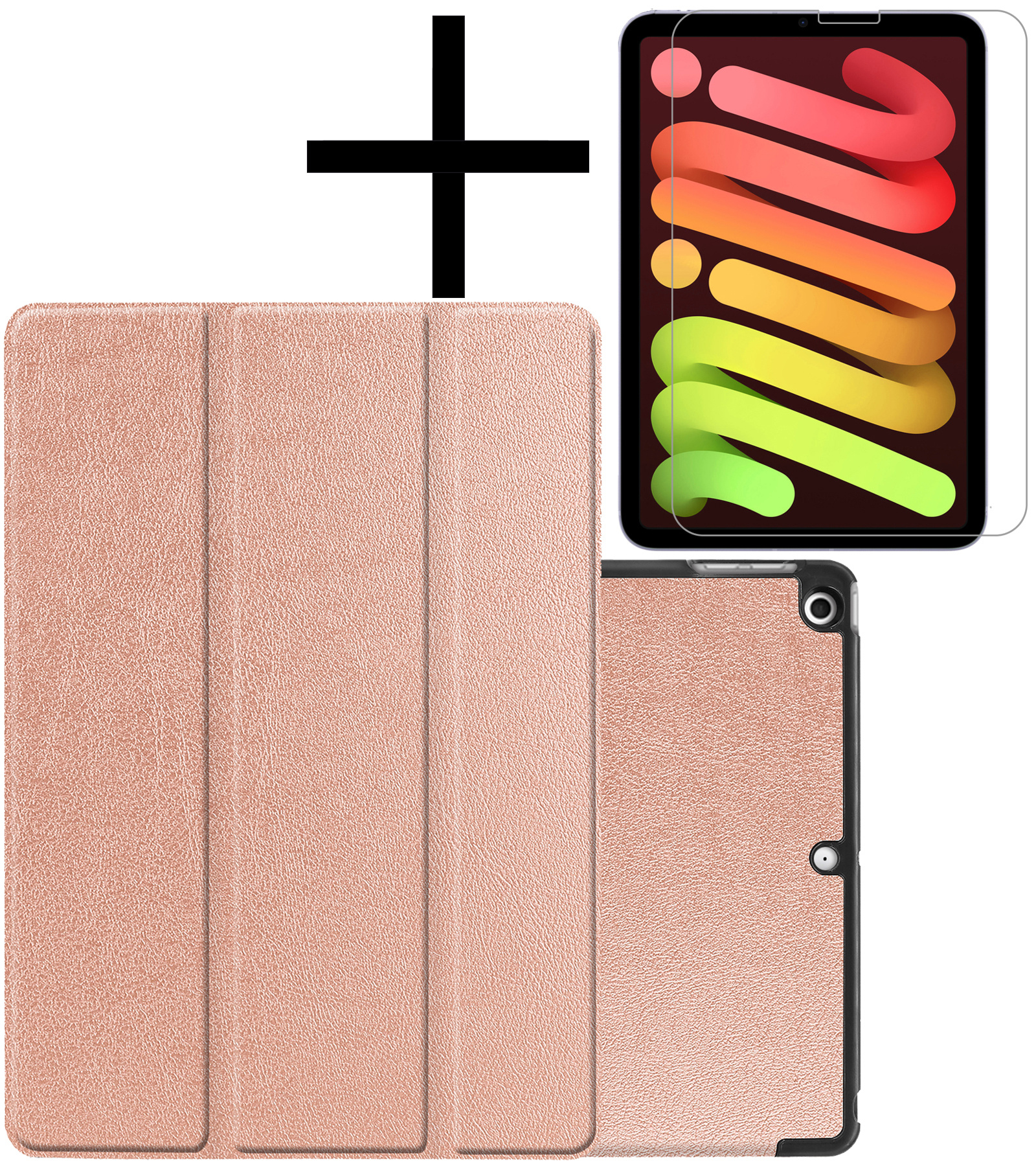 NoXx Hoesje Geschikt voor iPad Mini 6 Hoesje Case Hard Cover Hoes Book Case Met Screenprotector - Rosé goud