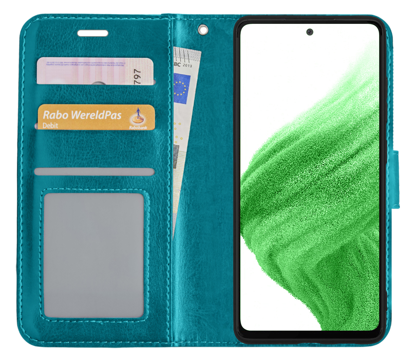 Nomfy Hoesje Geschikt voor Samsung A53 Hoes Bookcase Flipcase Book Cover - Hoes Geschikt voor Samsung Galaxy A53 Hoesje Book Case - Turquoise