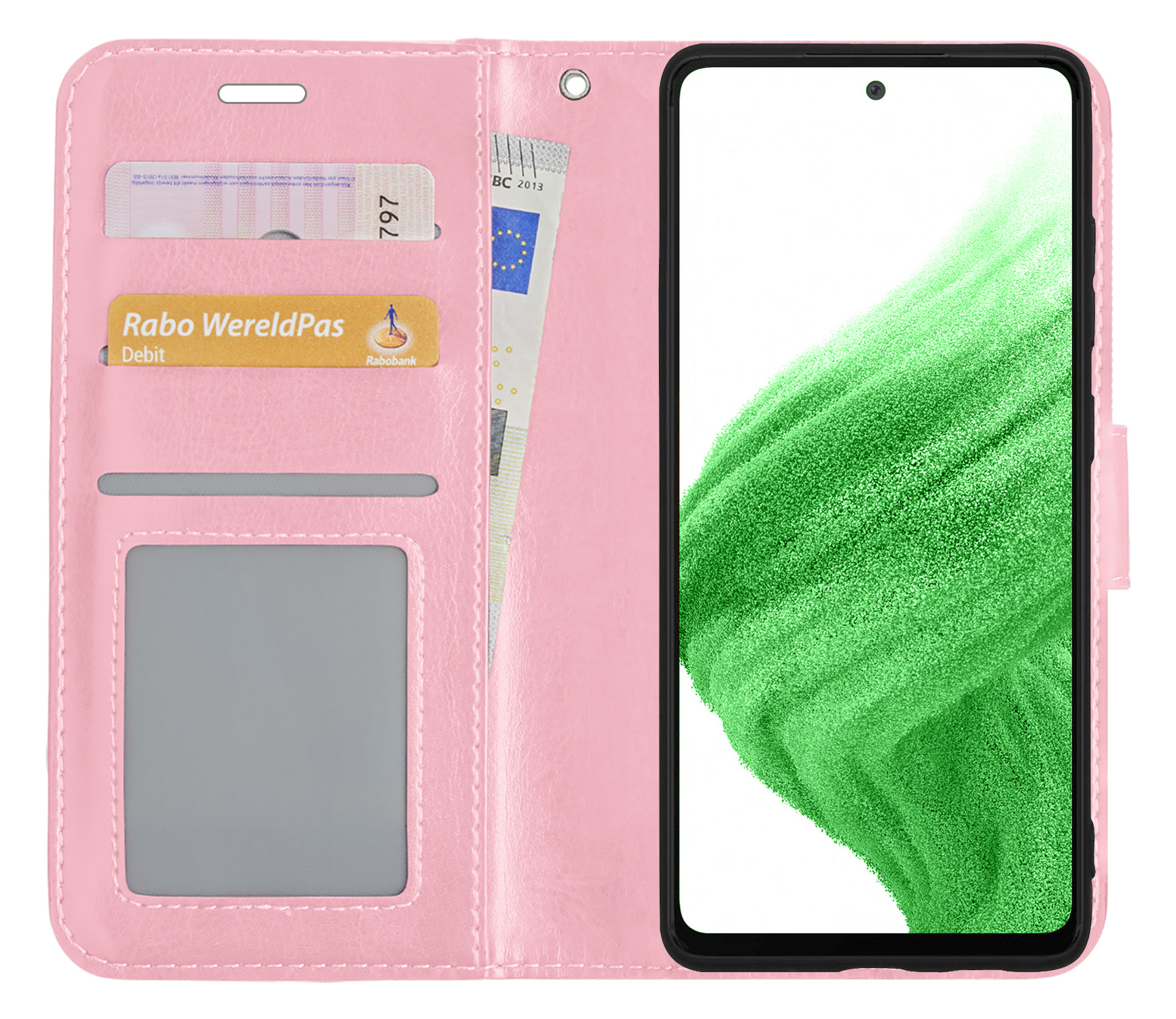 Nomfy Hoesje Geschikt voor Samsung A53 Hoes Bookcase Flipcase Book Cover - Hoes Geschikt voor Samsung Galaxy A53 Hoesje Book Case - Lichtroze